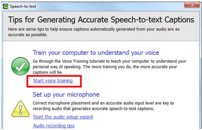 Screenshot of the Tips for Generating Accurate Speech-to-Text Captions dialogue box