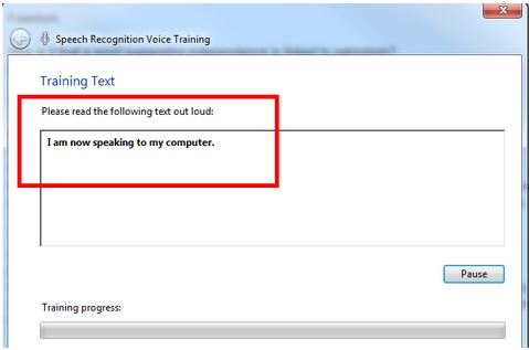 Screenshot of the Training Text dialogue box