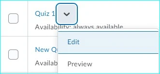 Quiz dropdown menu with Edit highlighted