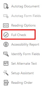 Full check option from Accessibility tools selected