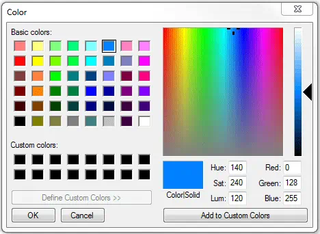 Color window with option to drag arrow over customized color