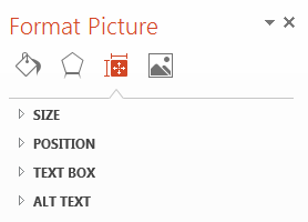 Format Picture side bar. Size and Properties icon selected