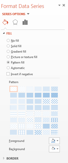 Menu from Paint Icon. Pattern fill selected